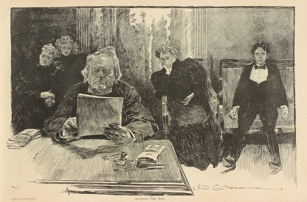 Reading The Will 3 Wall Art by Charles Dana Gibson - High-Resolution Digital Print