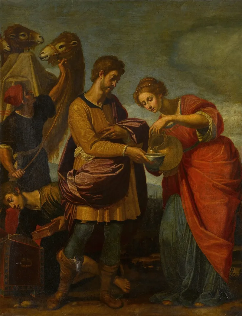 Rebecca And Eliezer At The Well 6 Wall Art by Workshop of Ottavio Vannini - High-Resolution Digital Print