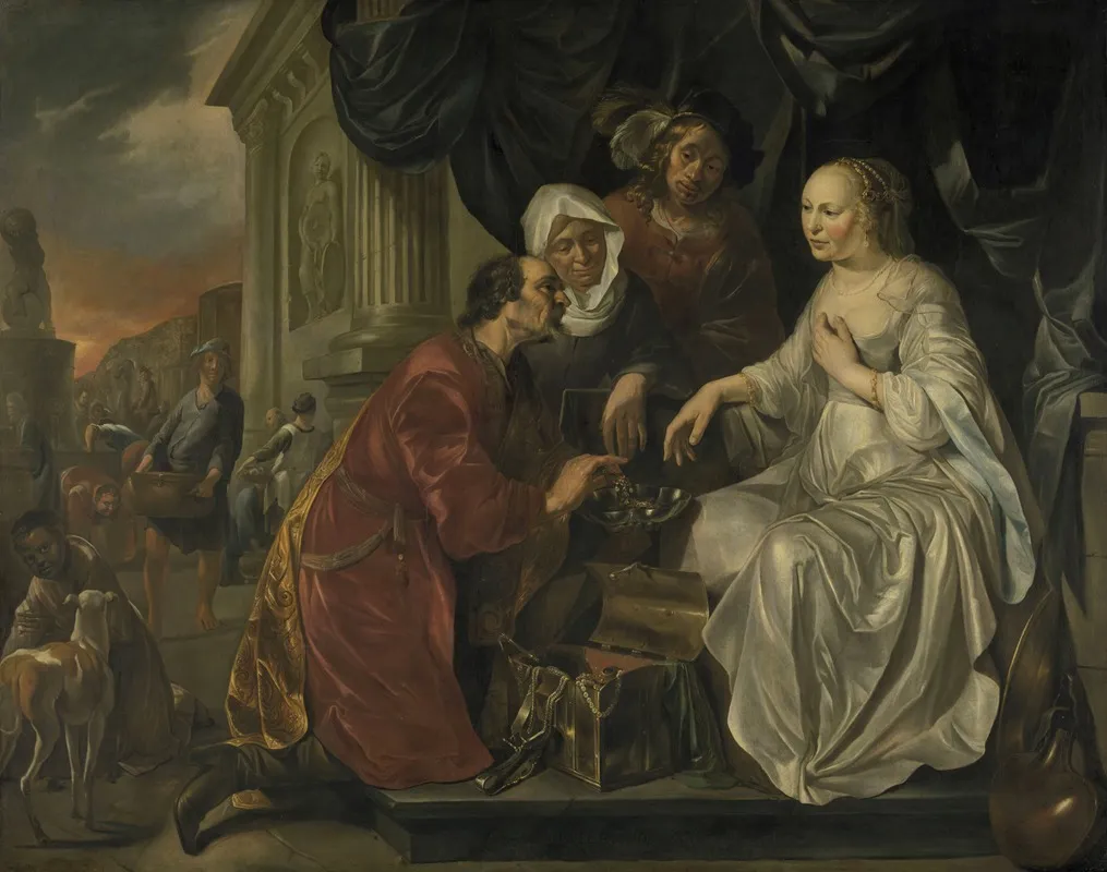 Rebecca Receiving Presents From Abrahams Servant Wall Art by Hendrick Heerschop - High-Resolution Digital Print