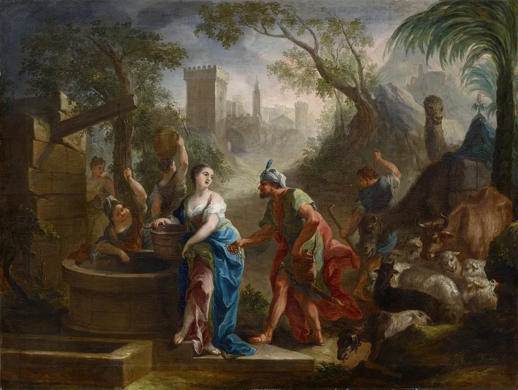 Rebekka And Eliezer At The Well Wall Art by Joseph Esperlin - High-Resolution Digital Print