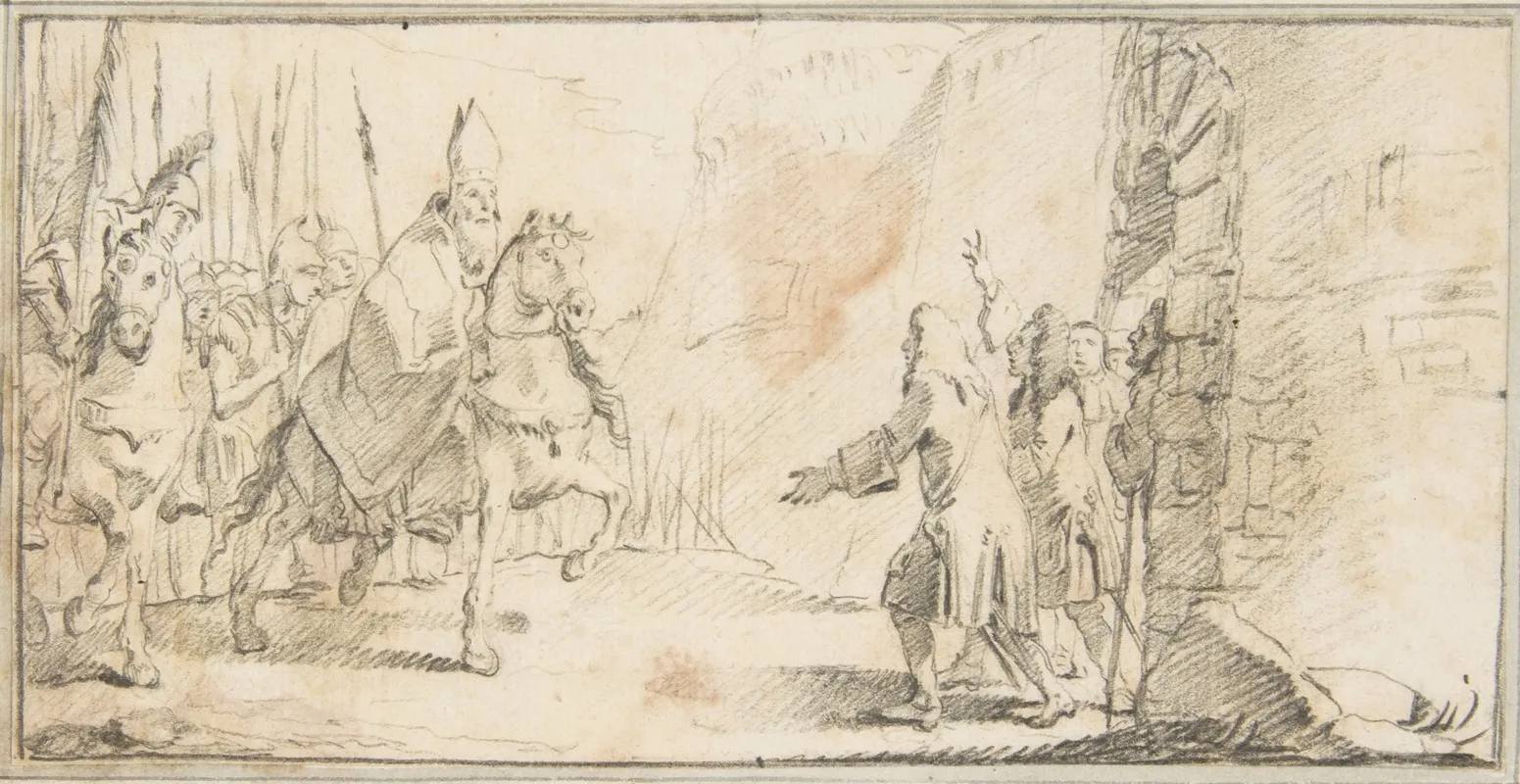 Reception Of A Bishop Leading An Army At A City Gate Wall Art by Giovanni Battista Tiepolo - High-Resolution Digital Print