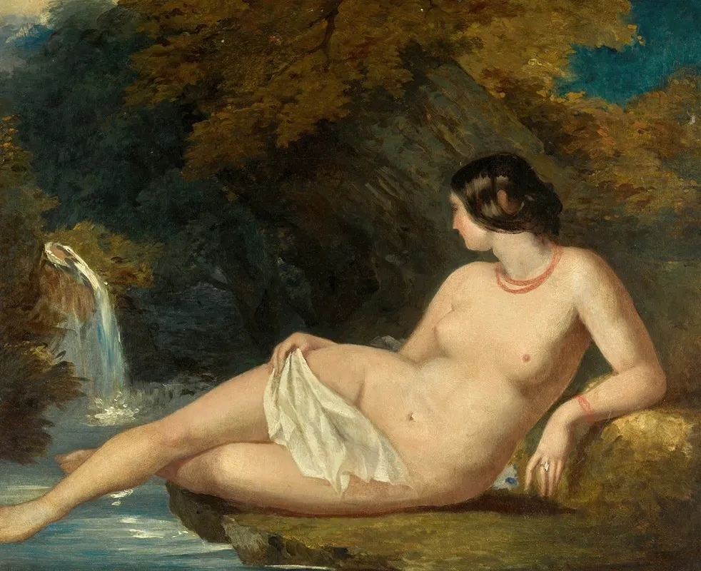 Reclining Female Nude By A Waterfall Wall Art by William Etty - High-Resolution Digital Print