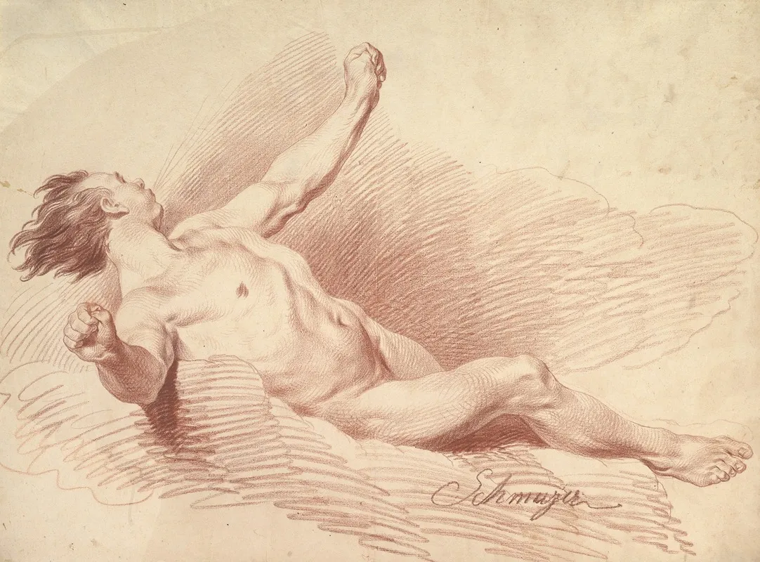 Reclining Male Nude As Wind God On Clouds
