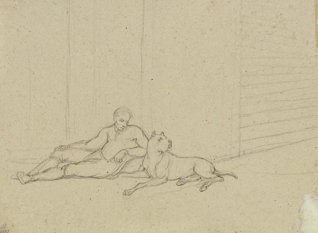 Reclining Man With Mastiff