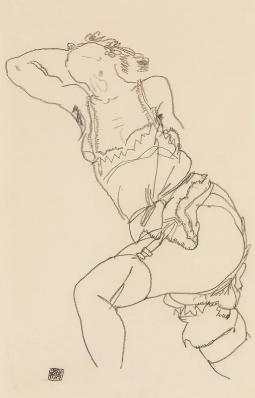 Reclining Model In Chemise And Stockings Wall Art by Egon Schiele - High-Resolution Digital Print