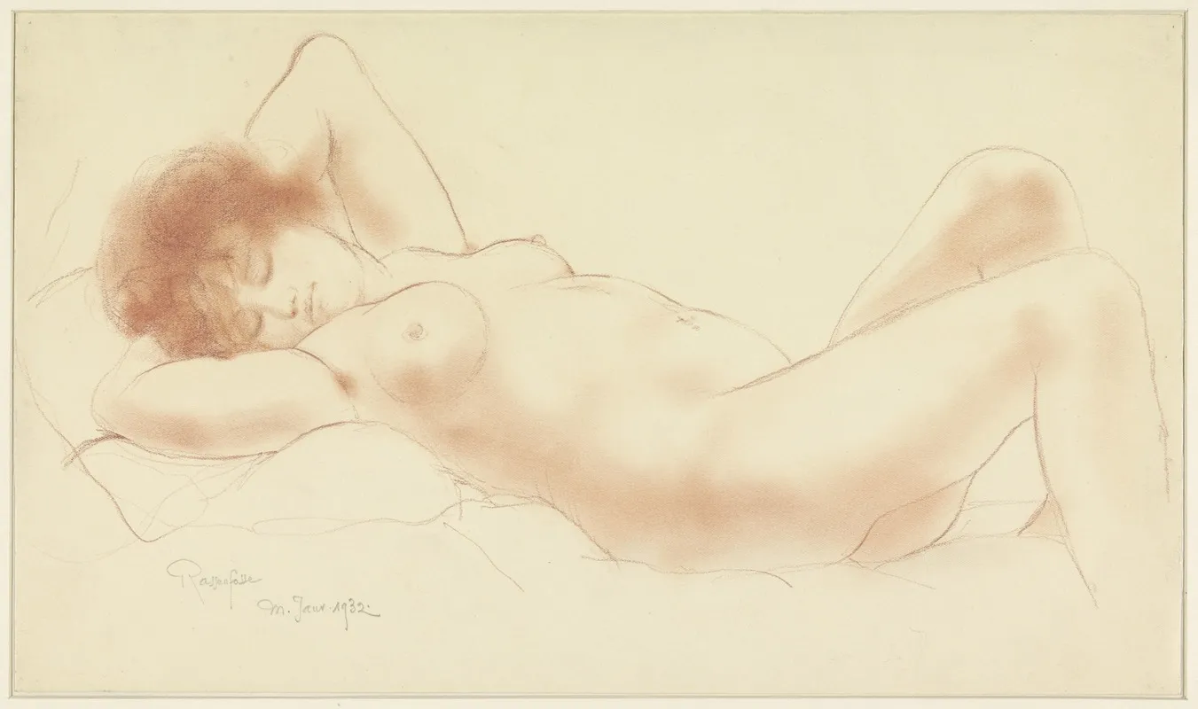 Reclining Naked Woman Arms Under Head