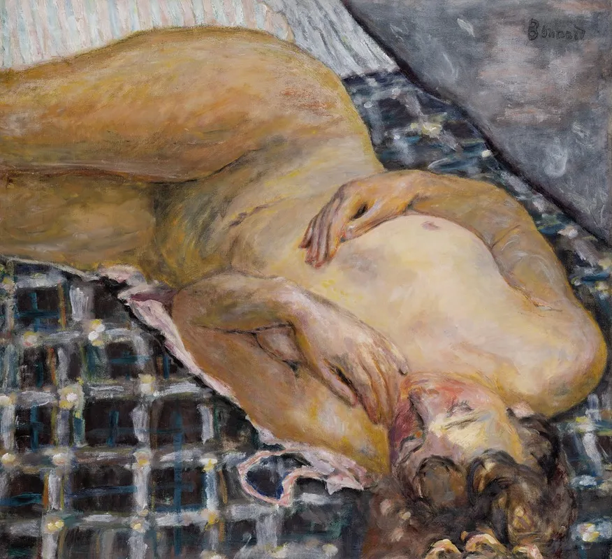 Reclining Nude Against A White And Blue Plaid 2 Wall Art by Pierre Bonnard - High-Resolution Digital Print
