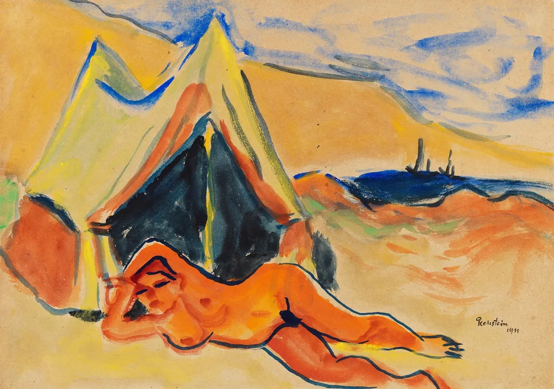 Reclining Nude On The Beach Wall Art by Hermann Max Pechstein - High-Resolution Digital Print