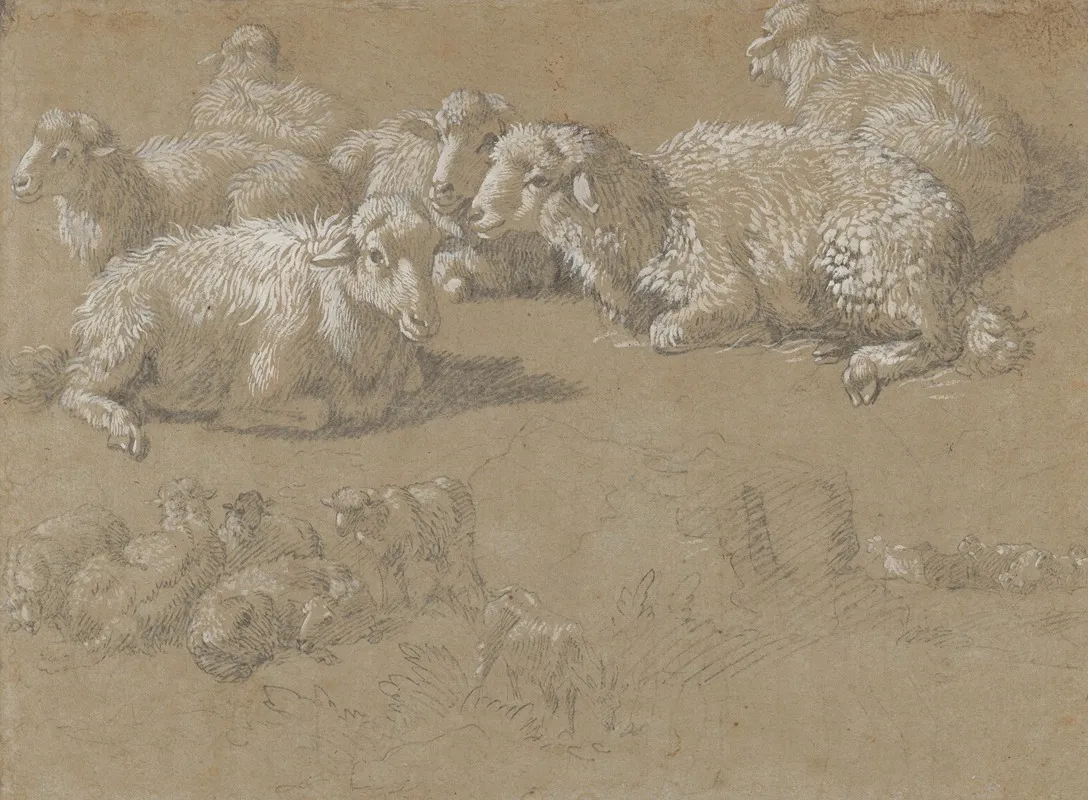 Reclining Sheep In A Landscape