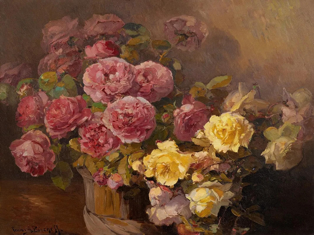 Red And Yellow Roses Wall Art by Franz Arthur Bischoff - High-Resolution Digital Print