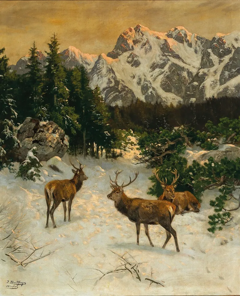 Red Deer In The Alps In Winter Wall Art by Josef Schmitzberger - High-Resolution Digital Print