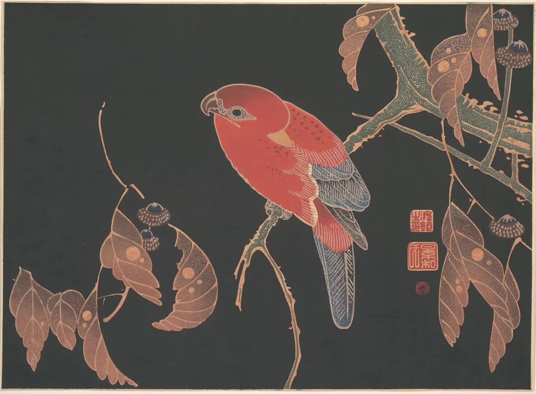 Red Parrot On The Branch Of A Tree