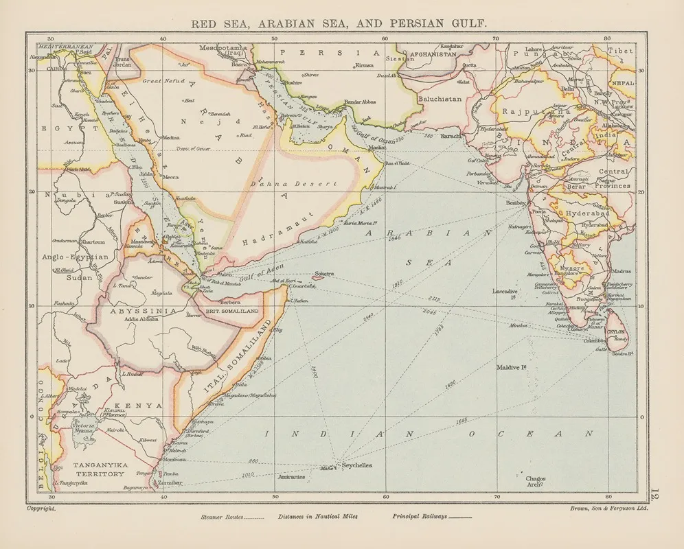 Red Sea Arabian Sea And Persian Gulf Wall Art by Brown, Son & Ferguson Ltd - High-Resolution Digital Print