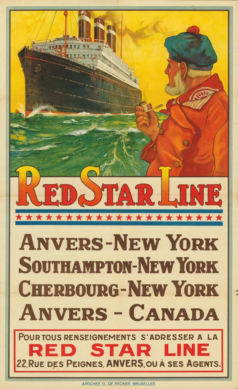 Red Star Line 2 Wall Art by Henri Cassiers - High-Resolution Digital Print