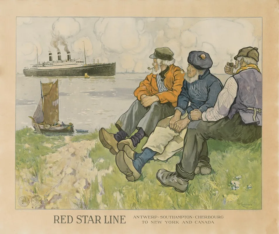 Red Star Line Antwerp Southhampton Cherbourg To New York And Canada Wall Art by Henri Cassiers - High-Resolution Digital Print