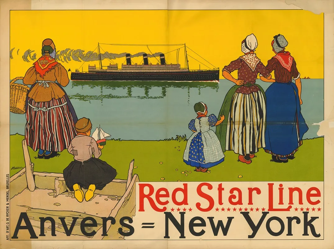 Red Star Line Antwerpen New York 3 Wall Art by Henri Cassiers - High-Resolution Digital Print