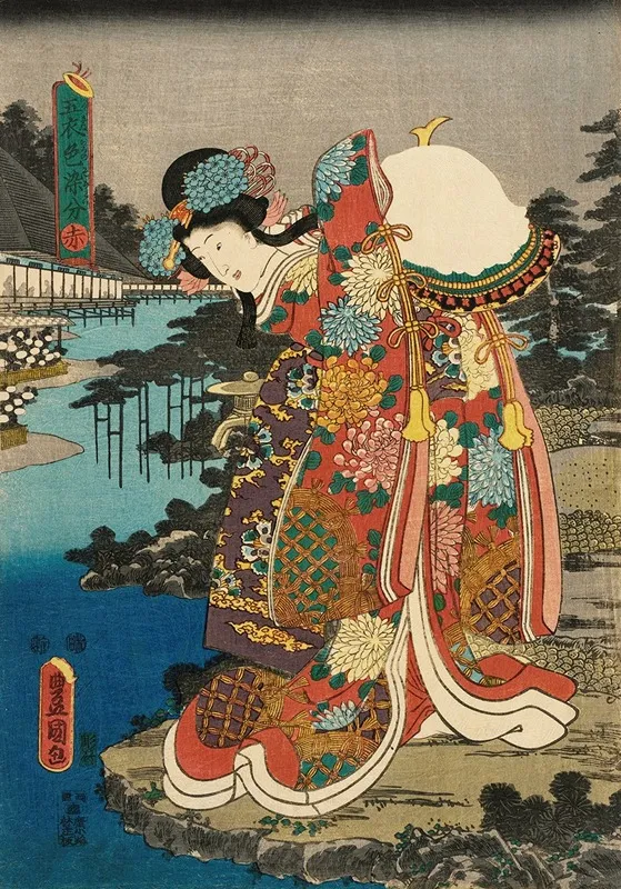Red Wall Art by Utagawa Kunisada (Toyokuni III) - High-Resolution Digital Print