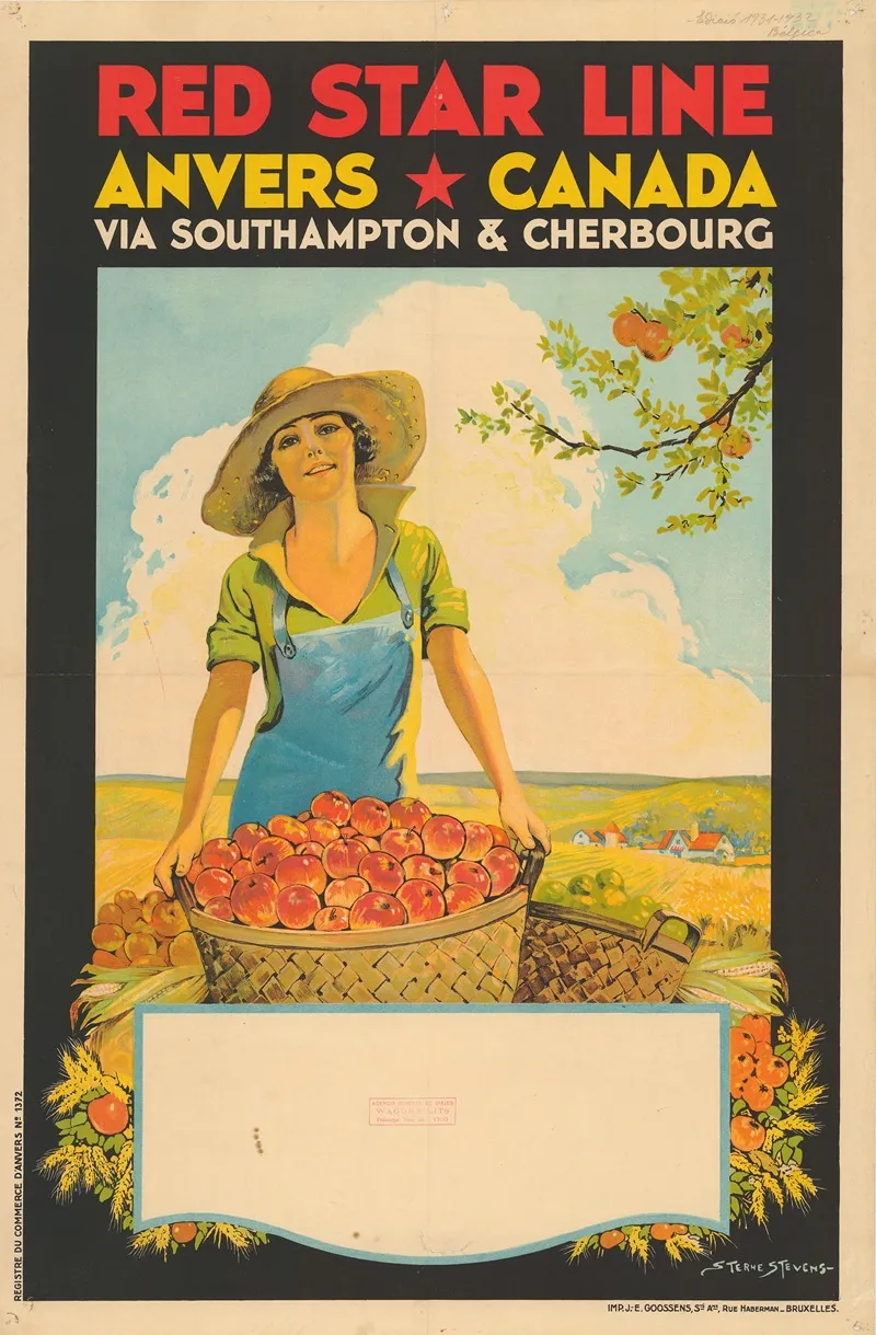 Redstar Line Anvers Canada Via Southampton Cherbourg Wall Art by Sterne Stevens - High-Resolution Digital Print