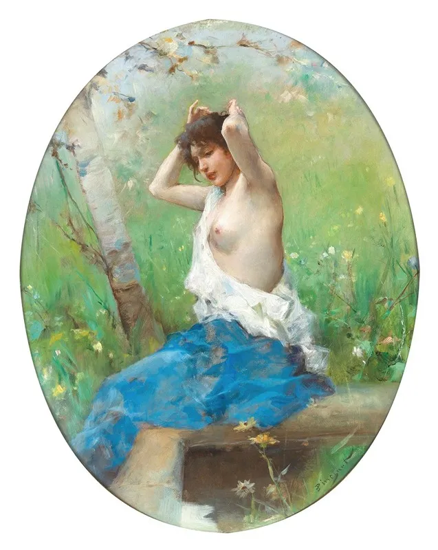 Refreshment By The Fountain Wall Art by Émile-Auguste Pinchart - High-Resolution Digital Print