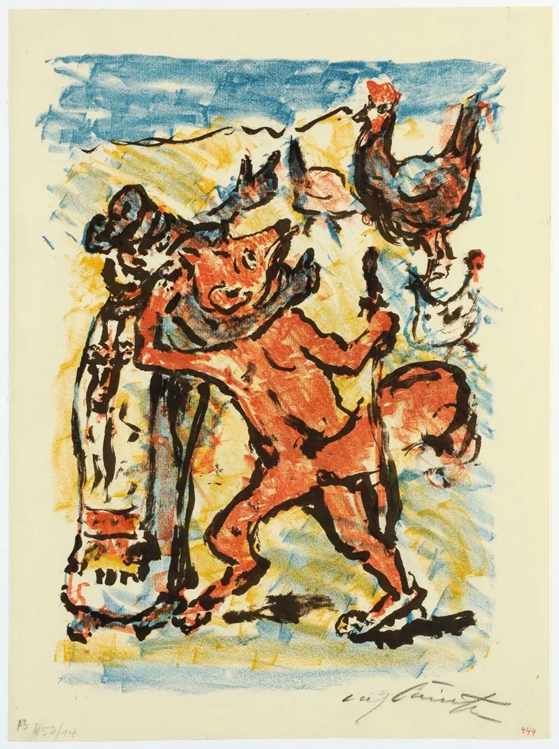 Reinecke Und Grimbart Der Dachs Auf Der Pilgerreise Betrachten Einen Gut Ernahrten Hahn Den Reinecke Zu Fressen Versucht Ii Wall Art by Lovis Corinth - High-Resolution Digital Print