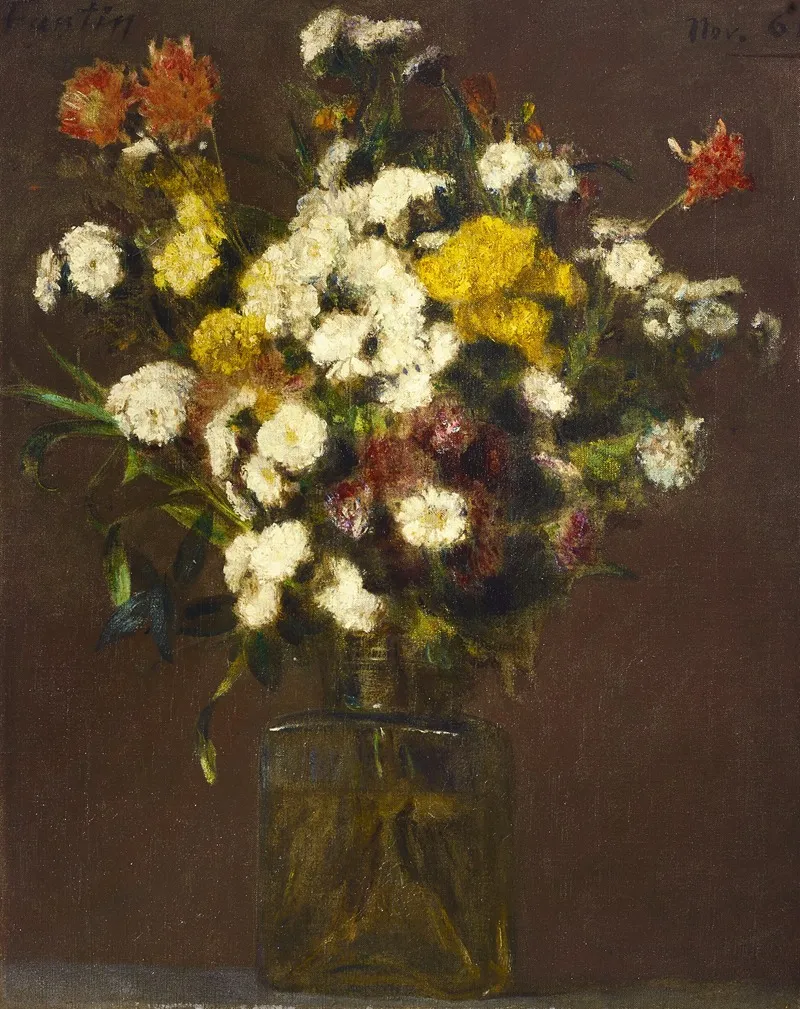 Reines Marguerites Et Fleurs Diverses Dans Un Vase Wall Art by Henri Fantin-Latour - High-Resolution Digital Print