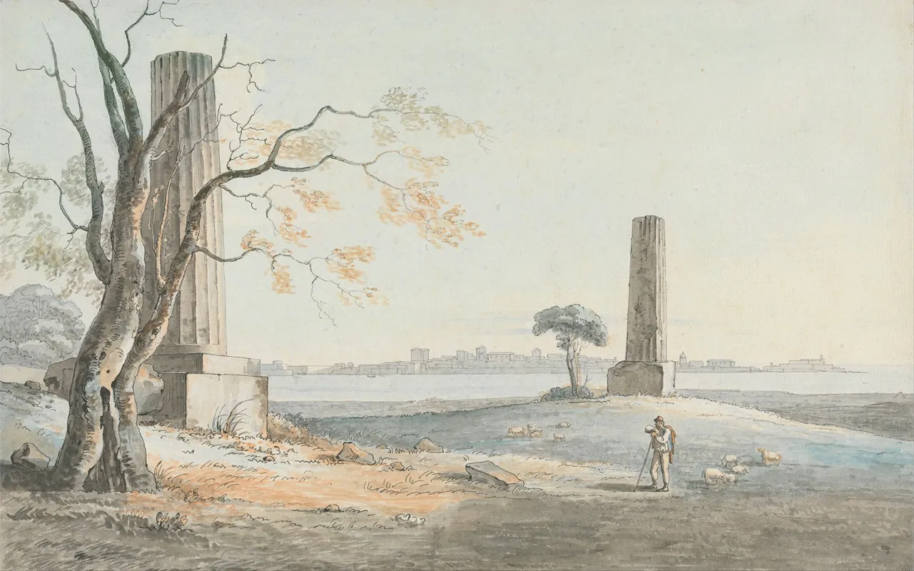 Remains Of The Temple Of Olypian Jove With A View Of Ortygia Syracuse