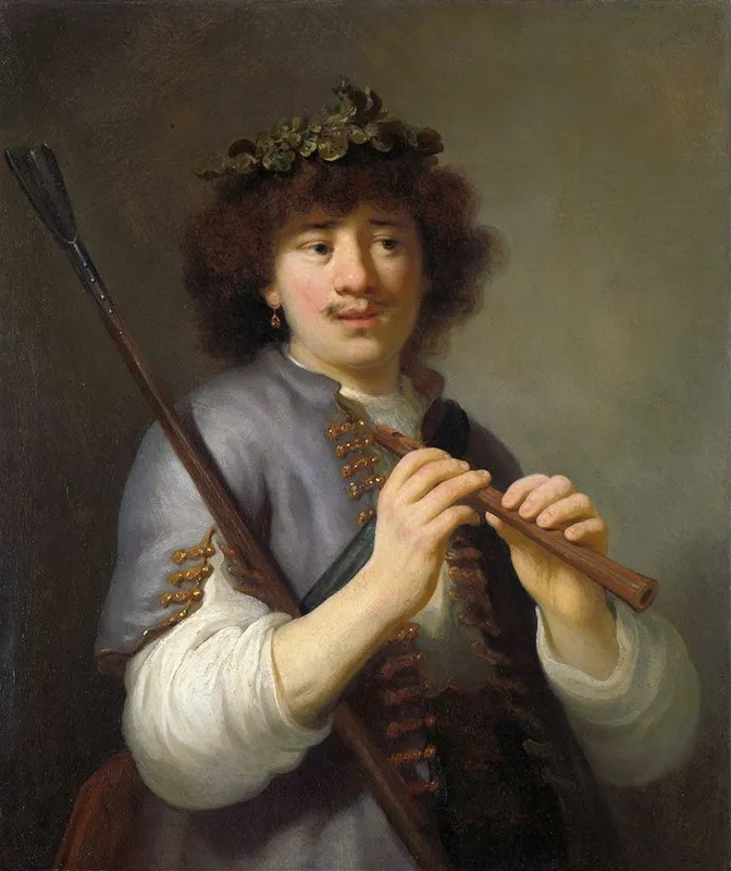 Rembrandt As A Shepherd With A Staff And Flute Wall Art by Govert Flinck - High-Resolution Digital Print