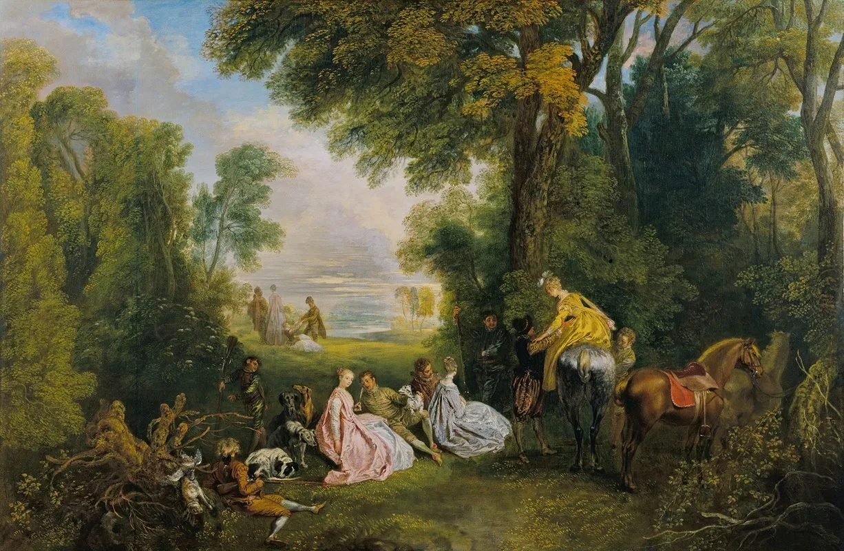 Rendez Vous De Chasse Wall Art by Jean-Antoine Watteau - High-Resolution Digital Print