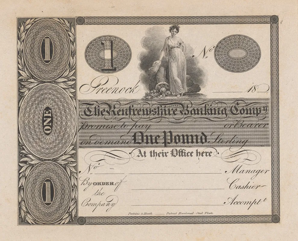 Renfrewshire Banking Company One Pound Note Wall Art by Perkins &amp; Heath - High-Resolution Digital Print