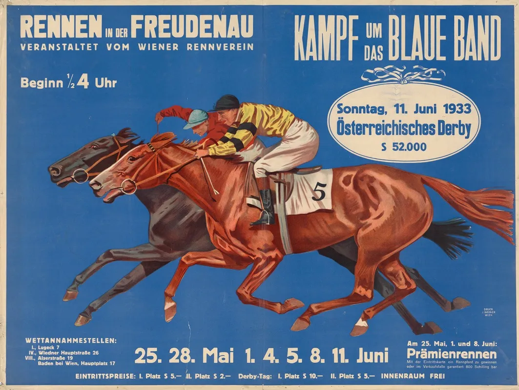 Rennen In Der Freudenau Kampf Um Das Blaue Band 11 Juni 1933 Wall Art by J. Weiner - High-Resolution Digital Print