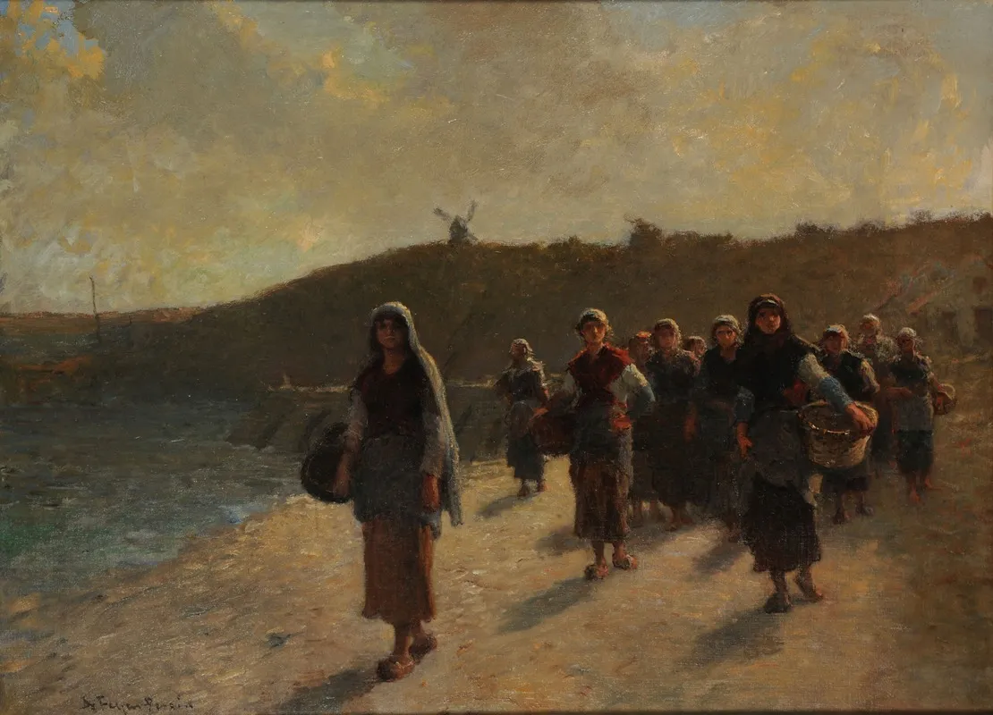 Rentree Des Glaneuses Dhuitres Souvenir De La Baie De Cancale Wall Art by Augustin Feyen-Perrin - High-Resolution Digital Print