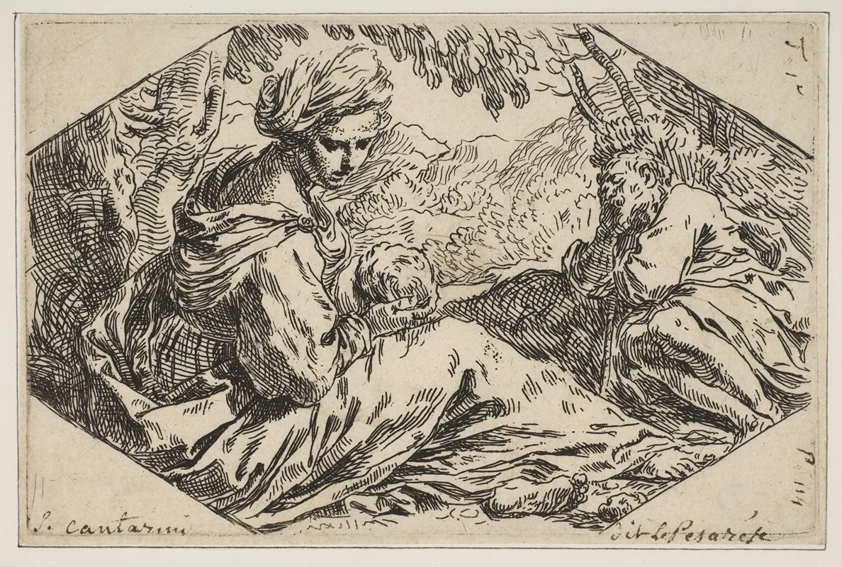 Repose In Egypt Mary Holding And Looking At The Infant Christ While St Joseph Sleeps