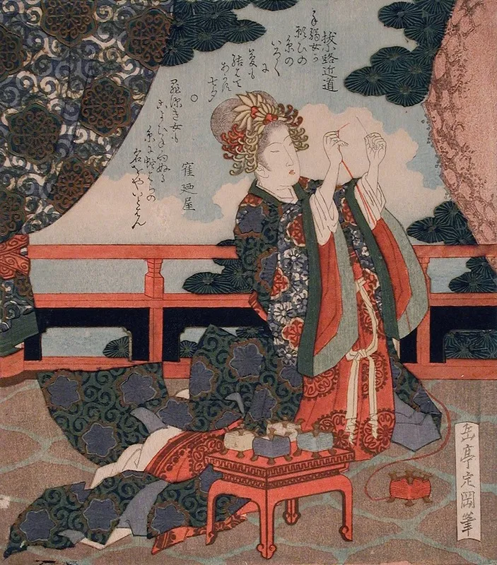 Representing The Tanabata Festival Weaver Princess Threading A Needle