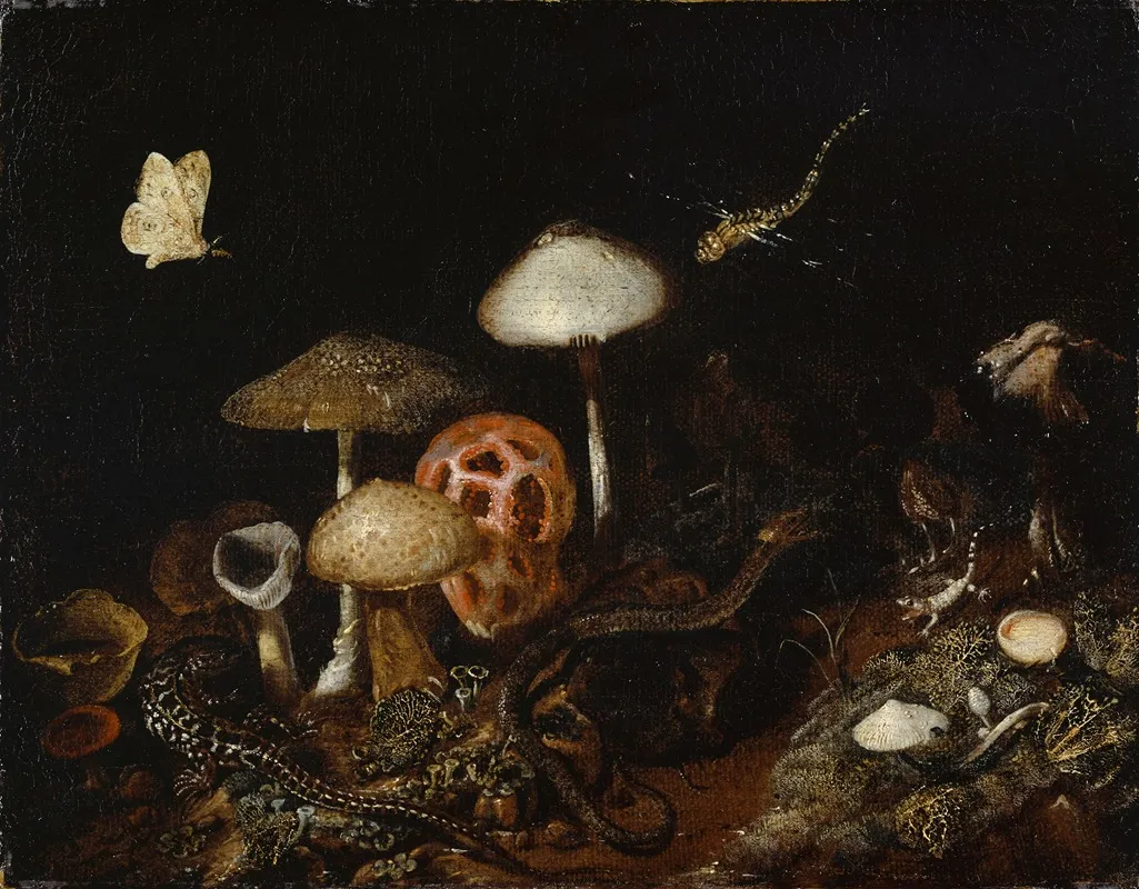 Reptiles Mushrooms And Butterflies Wall Art by Otto Marseus van Schrieck - High-Resolution Digital Print