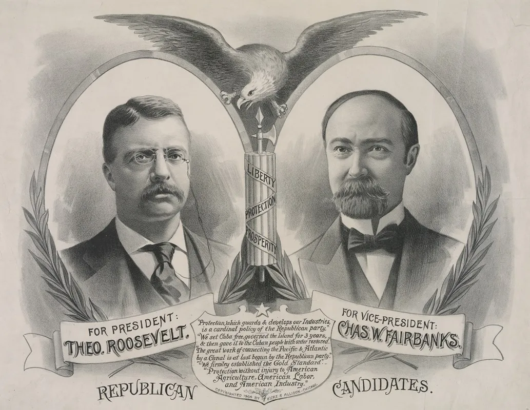Republican Candidates For President Theo Roosevelt For Vice President Chas W Fairbanks Wall Art by Kurz &amp; Allison - High-Resolution Digital Print