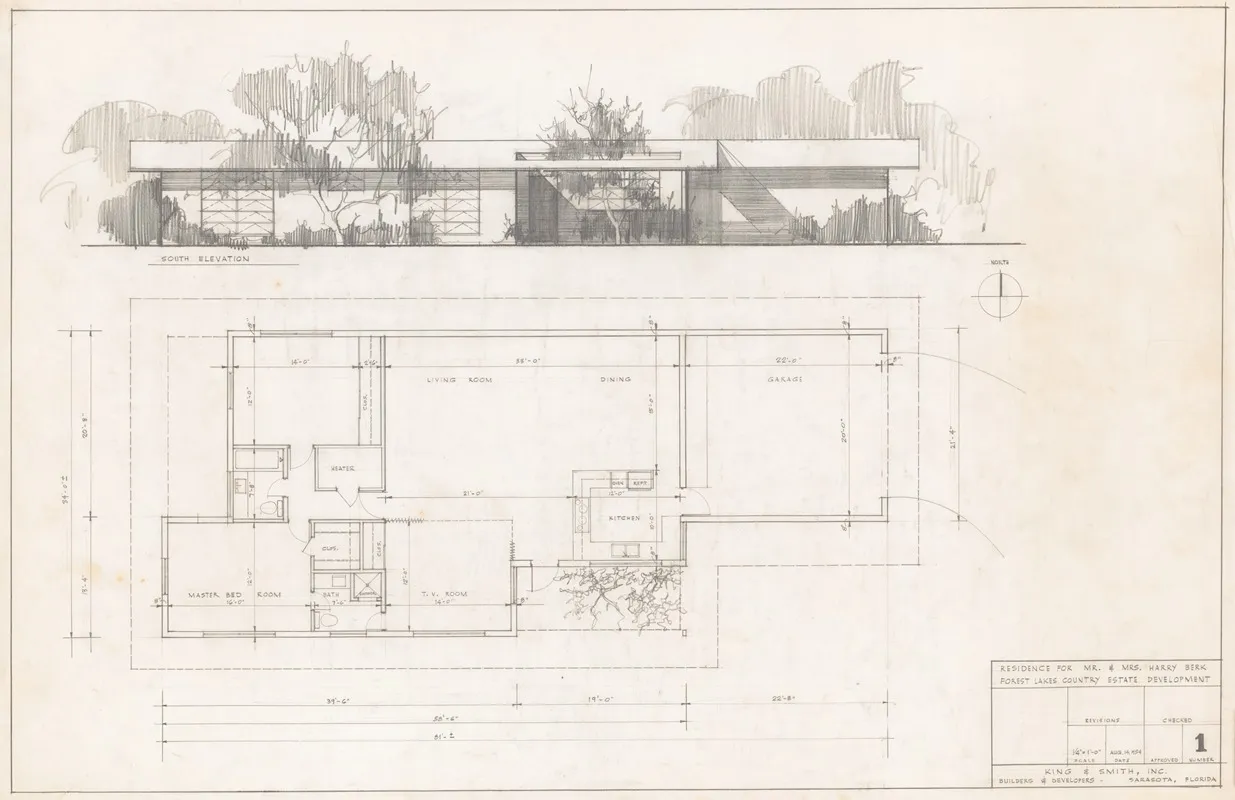 Residence For Mr And Mrs Harry Berk East Lake Drive Forest Lakes Sarasota Florida Elevation And Plan