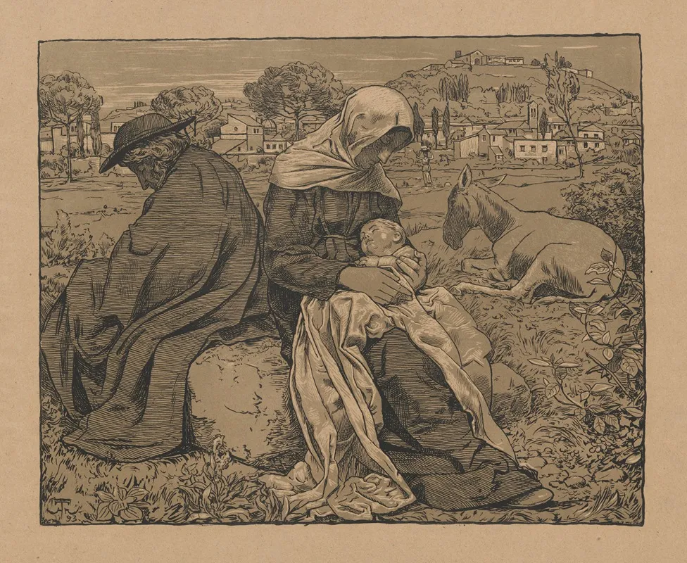 Rest During The Flight To Egypt Against The Backdrop Of The Italian Landscape Wall Art by Hans Thoma - High-Resolution Digital Print