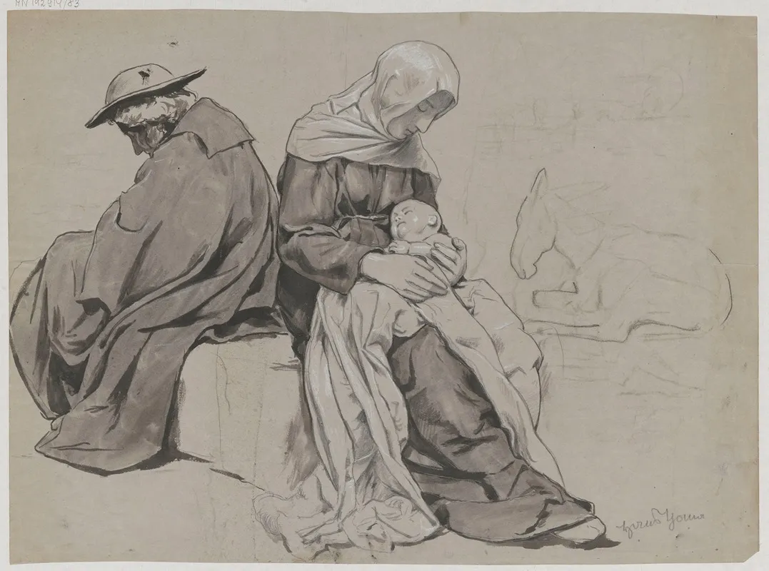 Rest Of The Holy Family During The Flight Into Egypt Wall Art by Hans Thoma - High-Resolution Digital Print