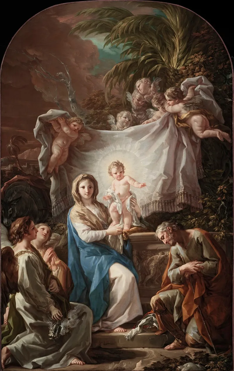 Rest On The Flight Into Egypt 12 Wall Art by Corrado Giaquinto - High-Resolution Digital Print