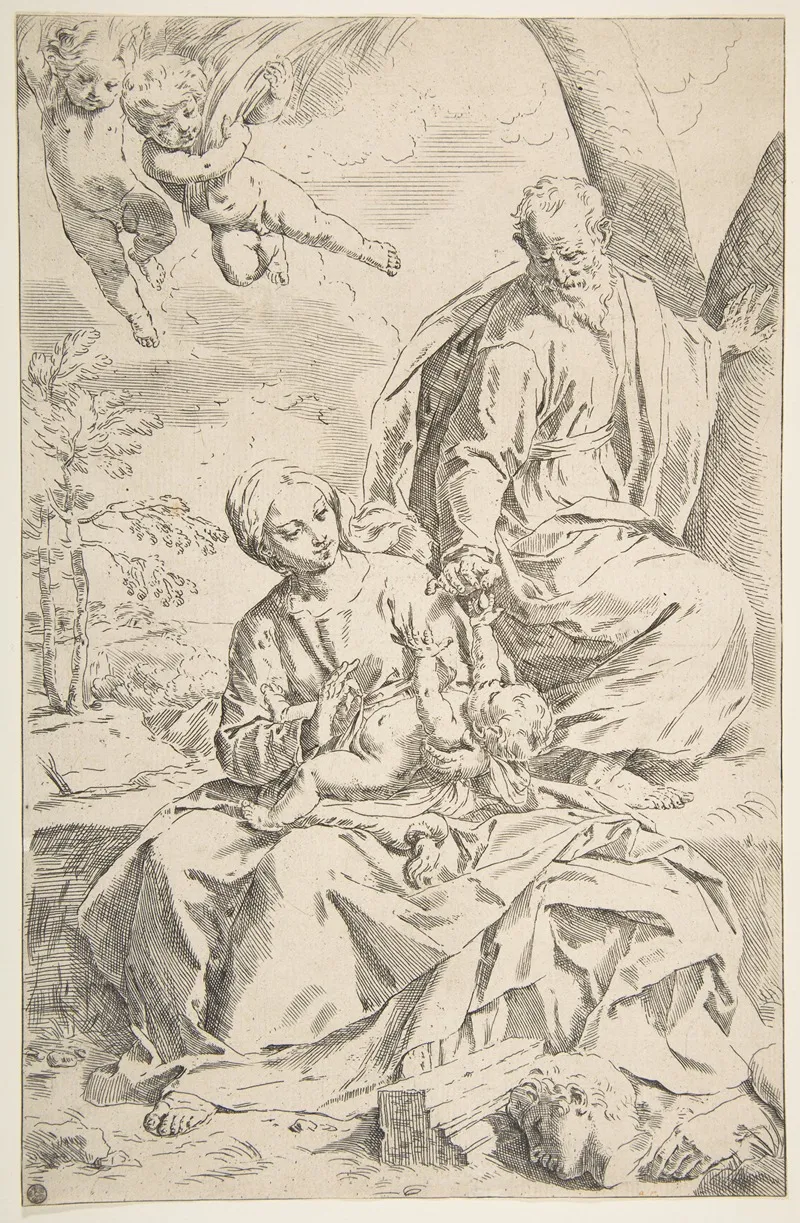 Rest On The Flight Into Egypt Mary Holding The Infant Christ While St Joseph Hands Him A Fruit