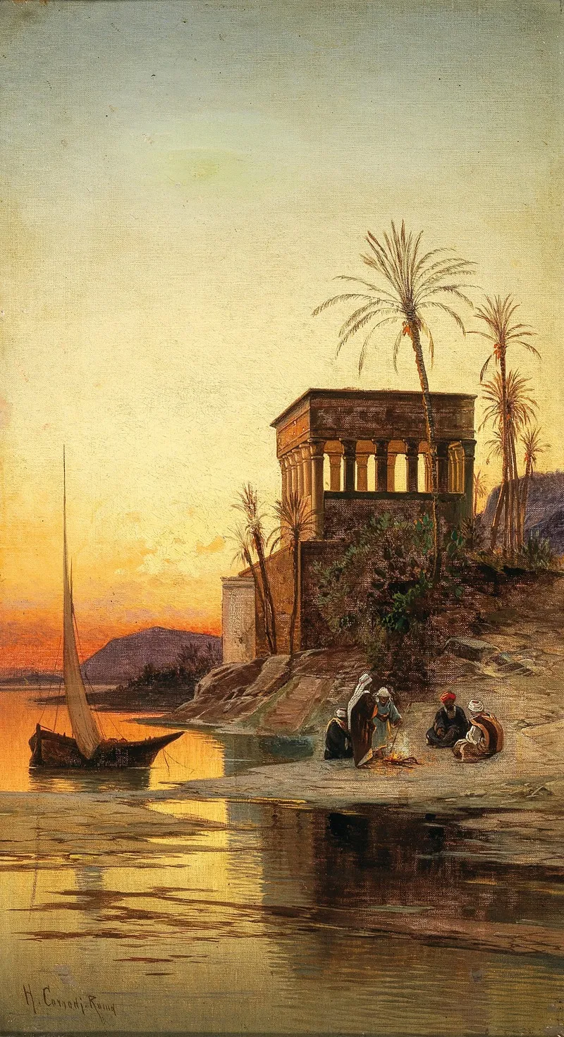 Resting By The Nile In The Background Trajans Kiosk