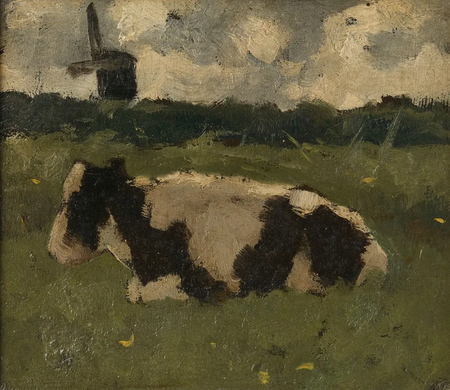 Resting Cow With A Mill Wall Art by Richard Nicolaüs Roland Holst - High-Resolution Digital Print