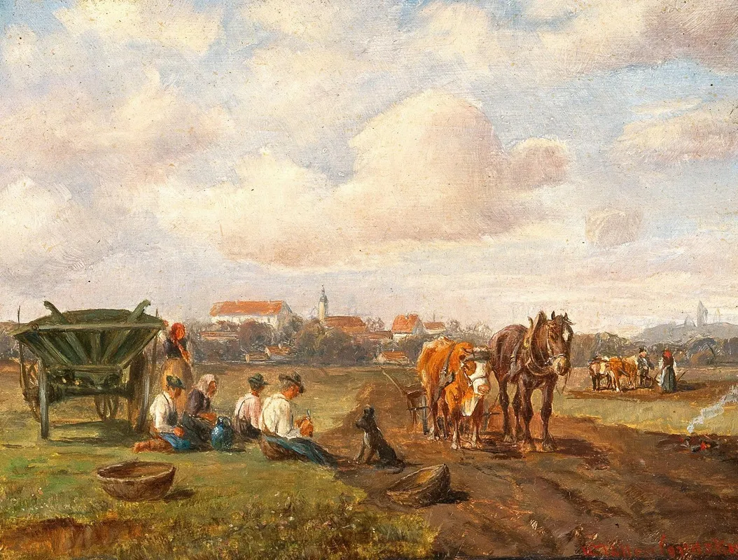 Resting On The Roadside Before A Village Wall Art by Ludwig Müller-Cornelius - High-Resolution Digital Print