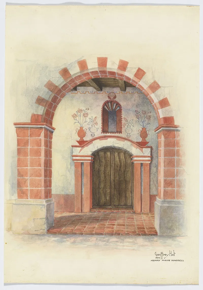 Restoration Drawing Main Doorway Arch To Mission House Wall Art by Geoffrey Holt and Harry Mann Waddell - High-Resolution Digital Print