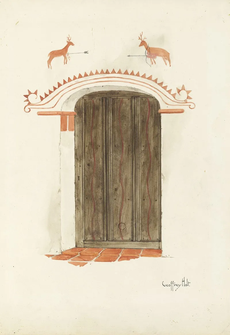 Restoration Drawing Wall Decoration Over Doorway Facade Of Mission House