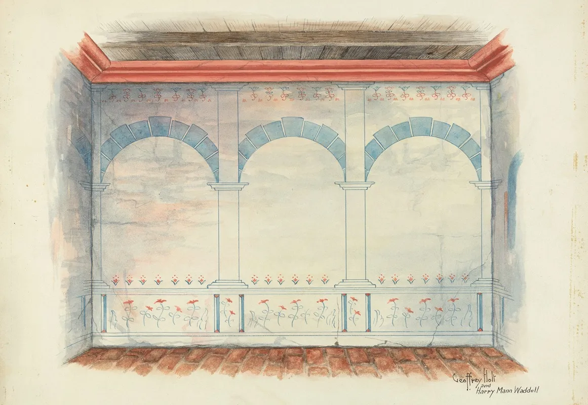Restoration Drawing Wall Painting 2 Wall Art by Geoffrey Holt and Harry Mann Waddell - High-Resolution Digital Print