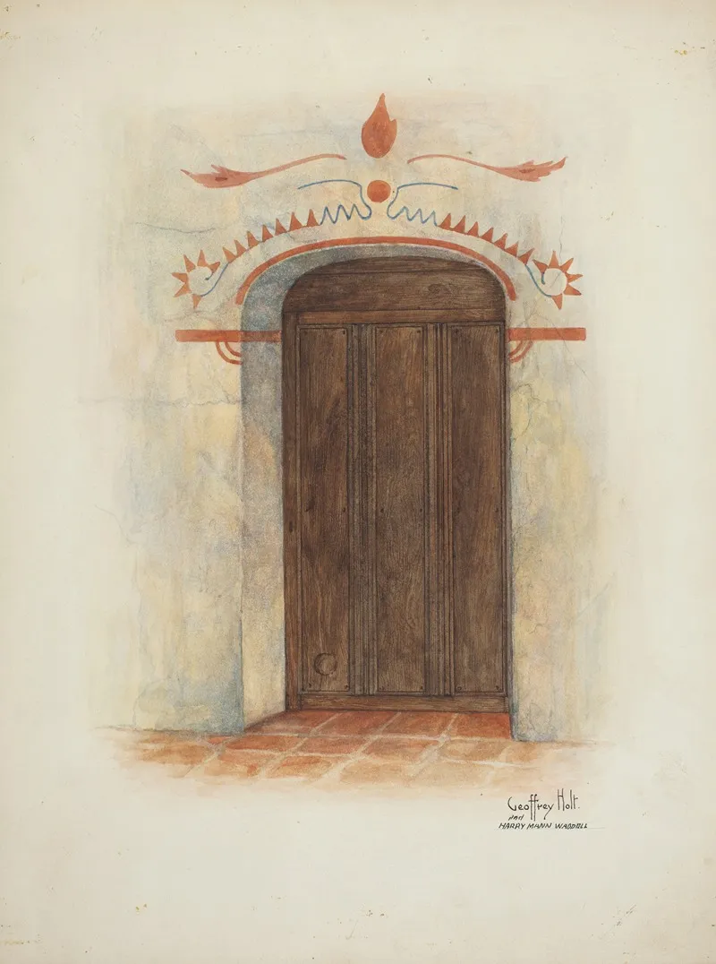 Restoration Drawing Wall Painting And Door Facade Mission House 2 Wall Art by Geoffrey Holt and Harry Mann Waddell - High-Resolution Digital Print