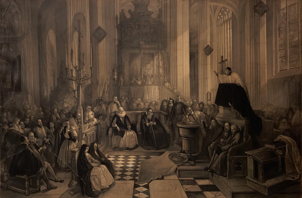 Restoration Of Worship In The Antwerp Cathedral In 1566 Wall Art by Auguste Danse - High-Resolution Digital Print