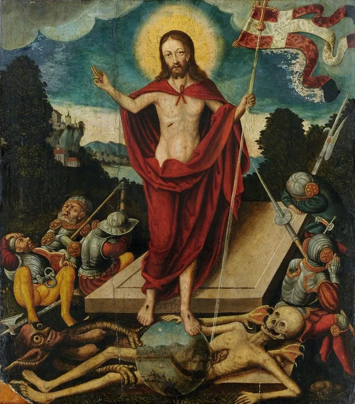 Resurrection Of Christ And The Triumph Over Death And Devil 2 Wall Art by Follower of Lucas Cranach the Elder - High-Resolution Digital Print