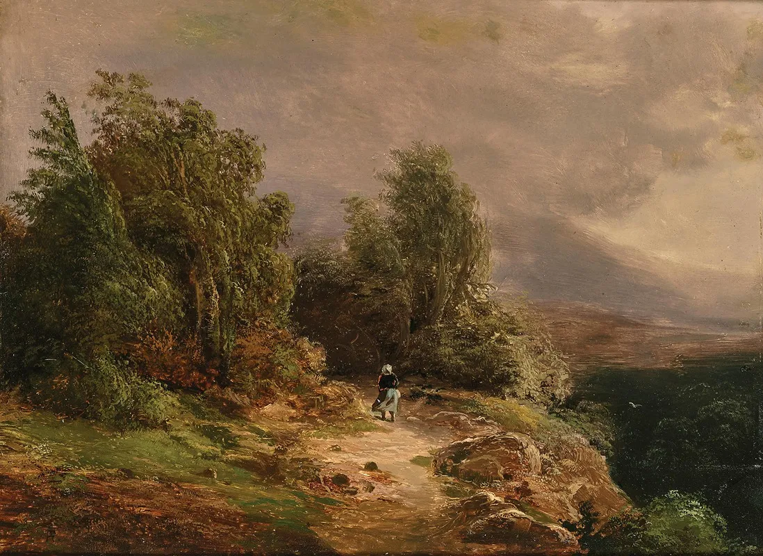 Returning Home Before The Storm In A Mountain Landscape Wall Art by August Piepenhagen - High-Resolution Digital Print